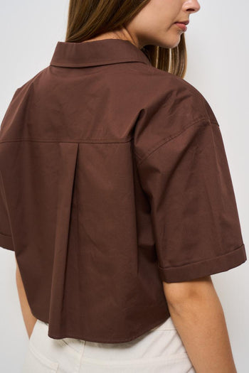 Camicia donna cropped marrone - 5