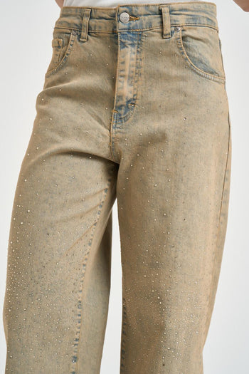Jeans donna wide leg effetto slavato beige - 5