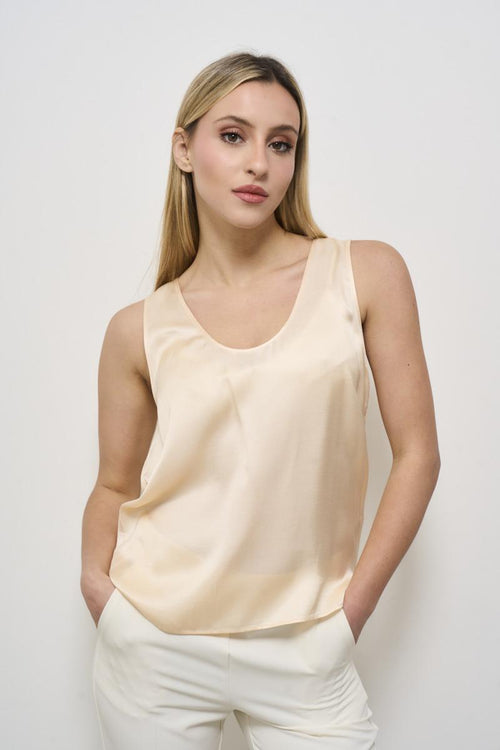 Top donna girocollo satinato panna