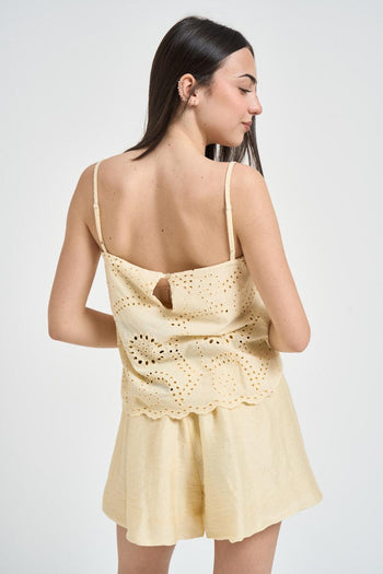 Top donna traforato giallo pastello - 3