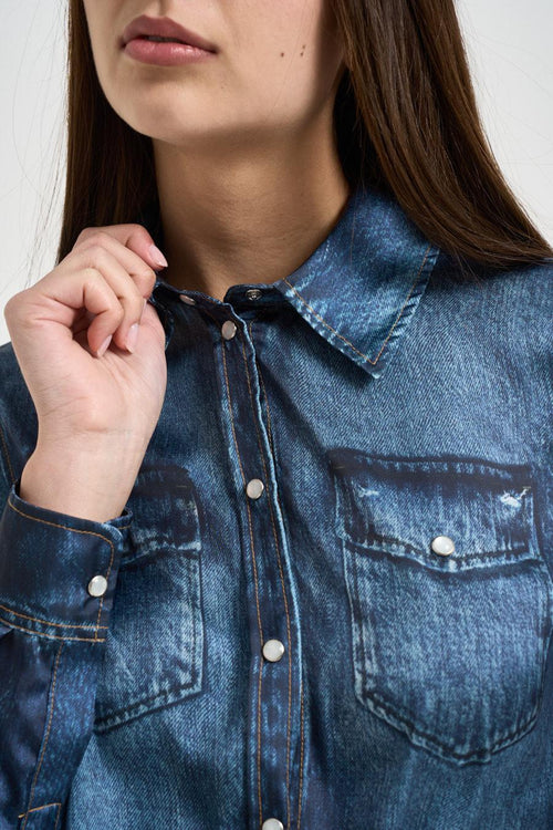 Camicia donna in raso simil denim blu - 2