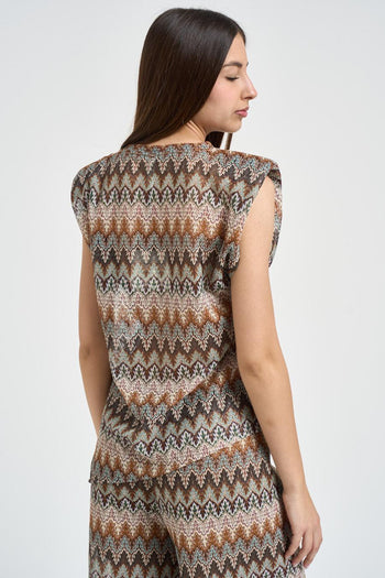 Top donna marrone multicolor con lurex - 4