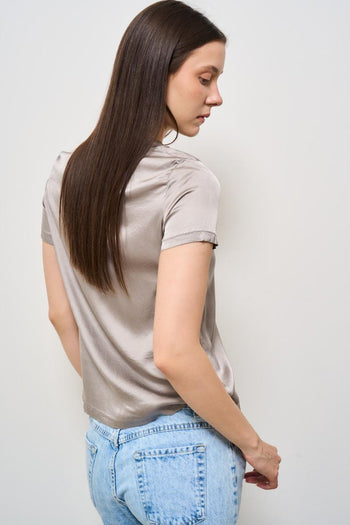 T-shirt donna girocollo fango satinata - 5