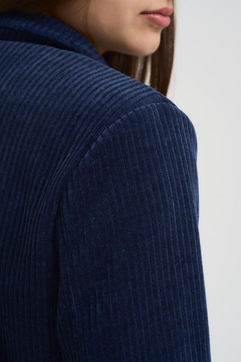 Blazer donna in velluto a coste blu - 5