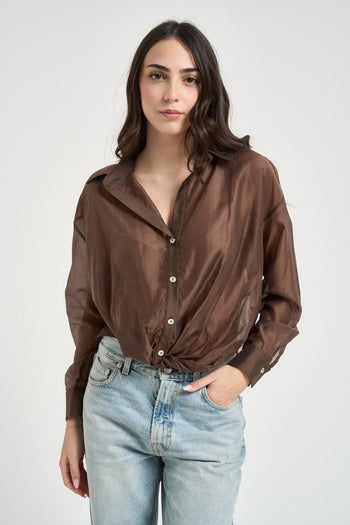Camicia donna semitrasparente marrone - 3