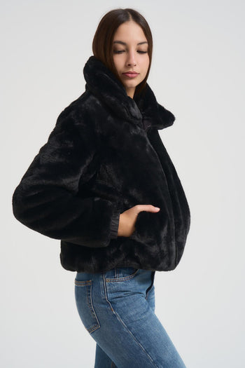 Ecopelliccia donna corta reversibile nera - 3