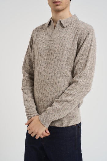 Polo uomo in maglia a righe tortora - 3