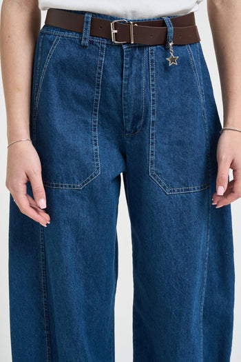 Jeans donna balloon in denim blu - 4