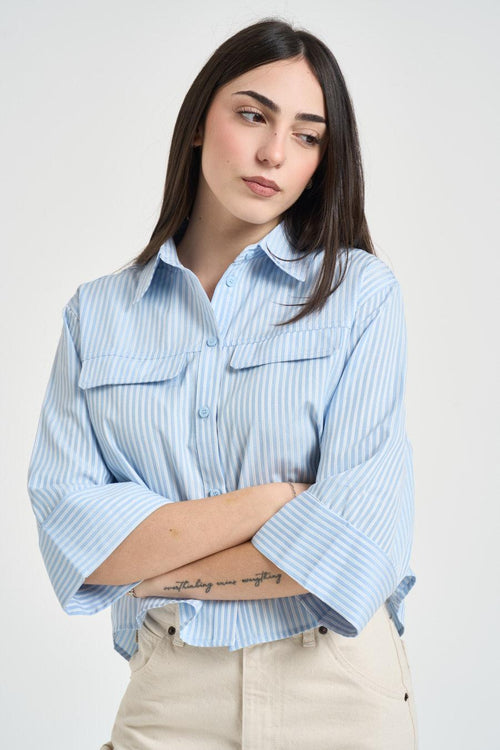 Camicia donna a righe azzurre - 2