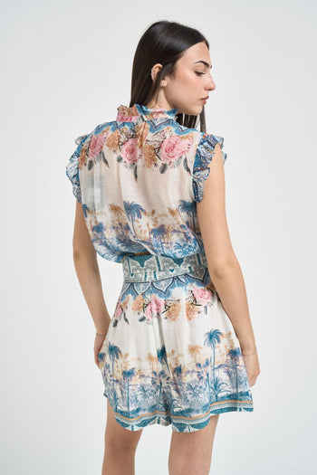 Top donna collo alto con ruches fantasia - 3