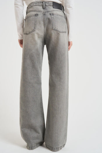 Jeans donna wide leg in denim grigio con micro glitter - 5