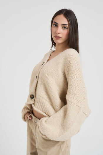 Cardigan donna scollo a V panna - 3