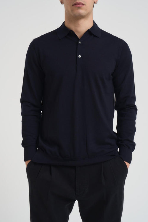 Polo uomo a maniche lunghe blu notte