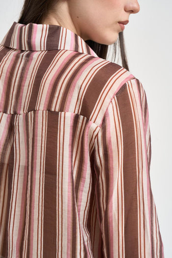 Camicia donna a righe rosa, panna e marrone - 4
