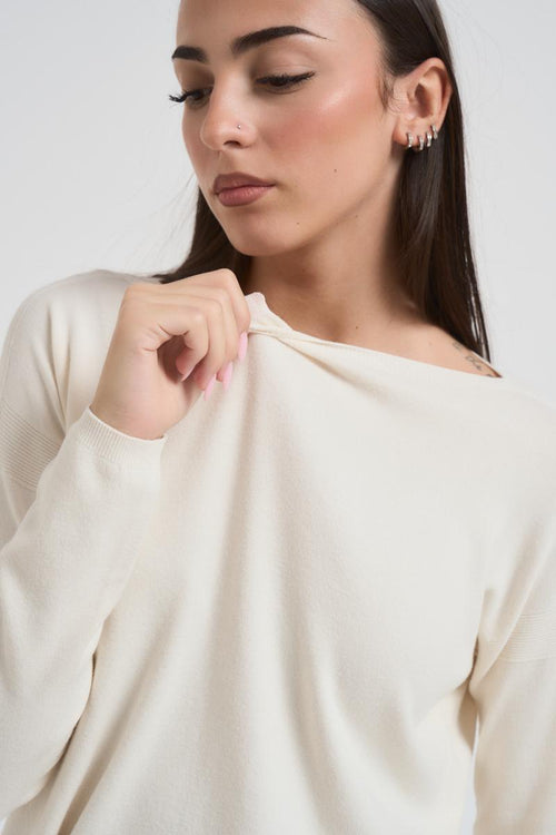 Maglia donna scollo a barca panna