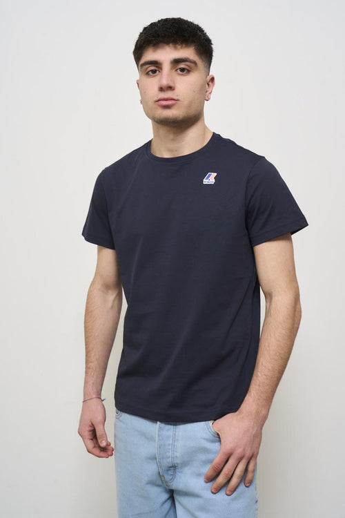 T-shirt uomo girocollo blu con logo - 2