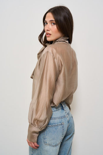 Blusa donna tortora con fiocco - 3