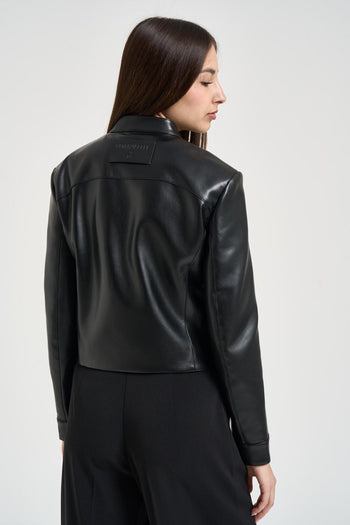 Chiodo donna in ecopelle nera - 4