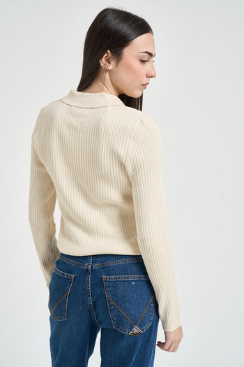 Polo donna a costine panna - 3
