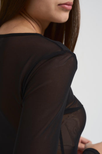 Body donna manica lunga semitrasparente nero - 5