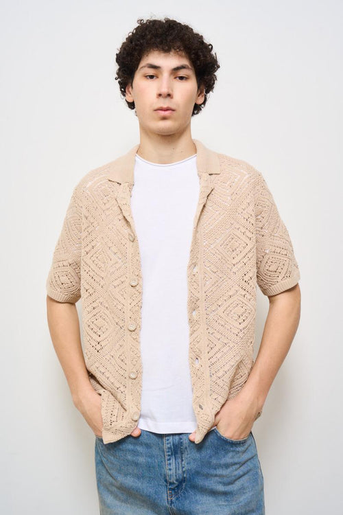 Camicia uomo traforata beige