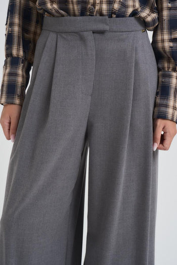 Pantalone donna over con pinces grigio - 4