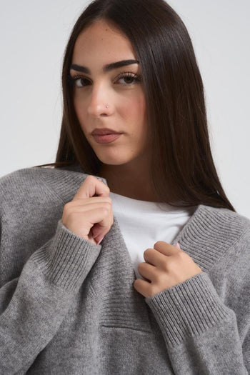 Maglia over donna scollo a V grigia - 3