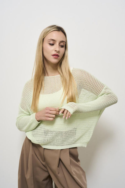 Maglia donna girocollo a rete verde - 2