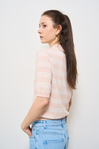 Polo donna a righe rosa - 4