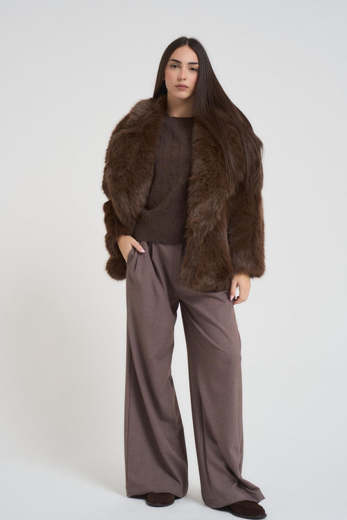 Ecopelliccia donna con frange marrone