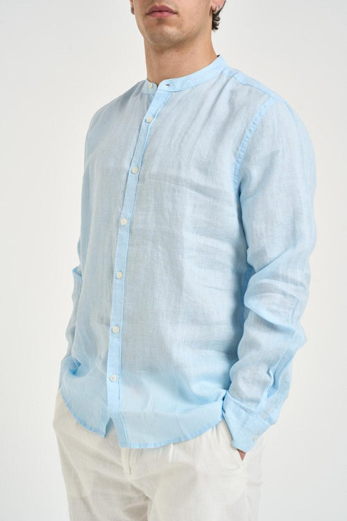 Camicia uomo in lino azzurra