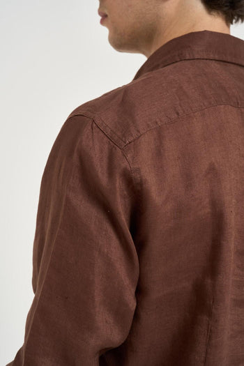 Camicia uomo in lino marrone - 6