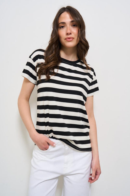 T-shirt donna a righe nere e bianche