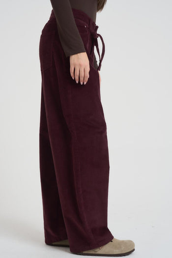 Pantalone donna a palazzo in velluto a costine bordeaux - 6