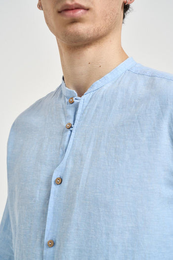Camicia uomo in lino azzurra - 3