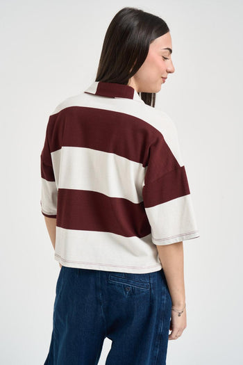 Polo donna a righe marrone - 4