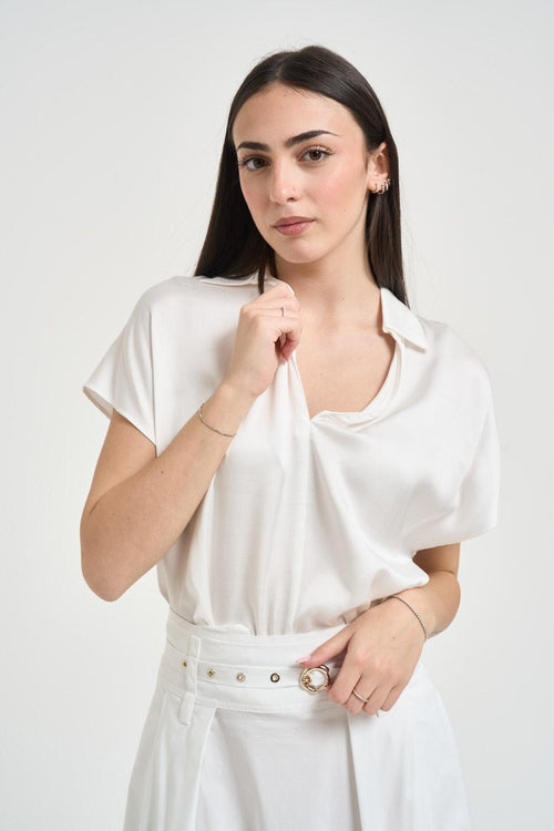 Blusa donna in raso bianca - 2