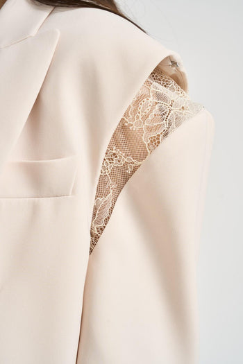 Giacca donna monopetto con pizzo panna - 4