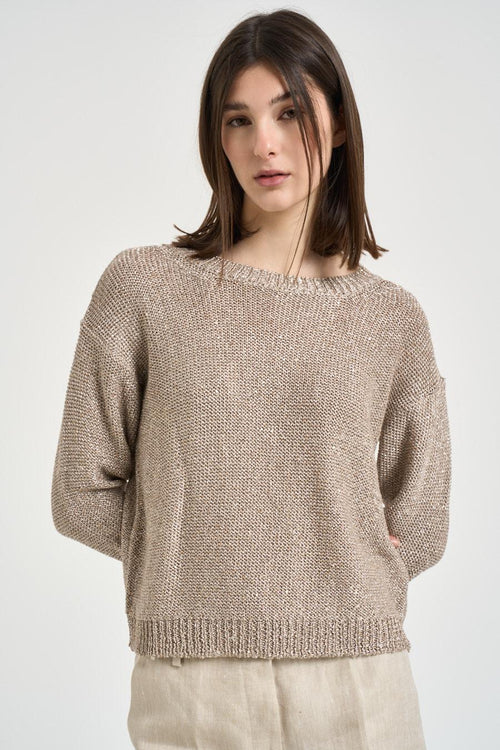 Maglia donna scollo a barca sabbia - 1
