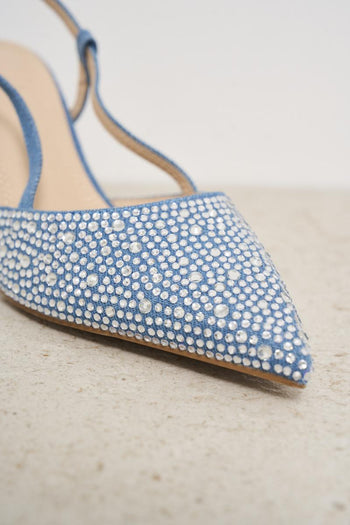 Demi-leather heeled shoe with rhinestones - 5