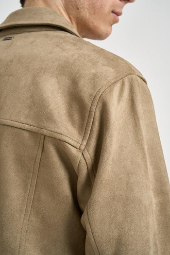 Overshirt uomo in suede beige - 7