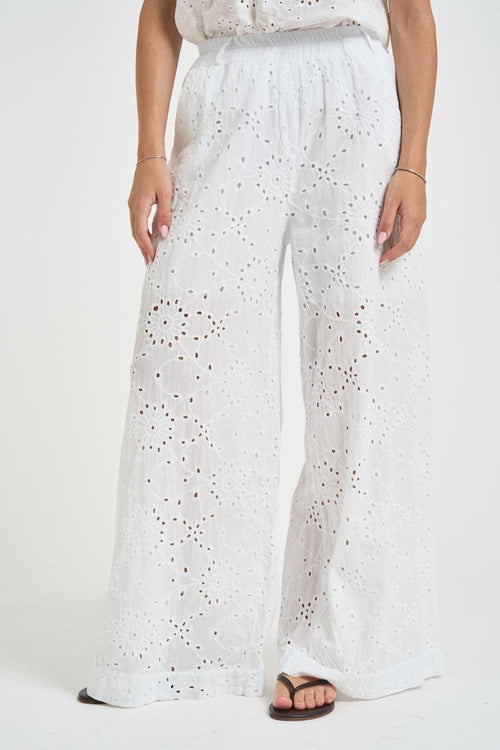 Pantalone donna in sangallo bianco - 1