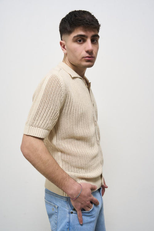 Polo uomo traforata beige - 2