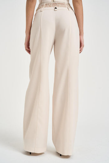 Pantalone donna a palazzo con pizzo panna - 3