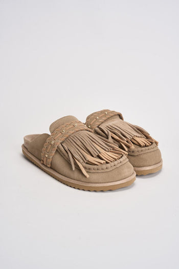 Sabot donna con frange in suede beige - 3