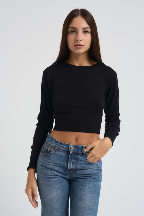 Maglia donna girocollo cropped nera