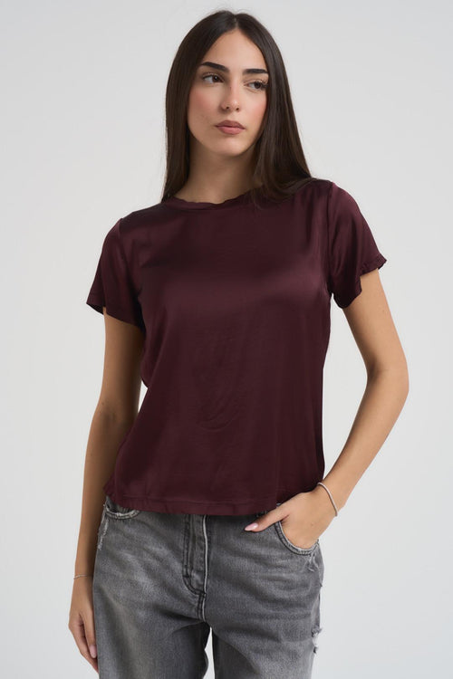 T-shirt donna girocollo satinata bordeaux