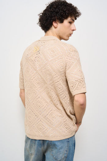 Camicia uomo traforata beige - 5