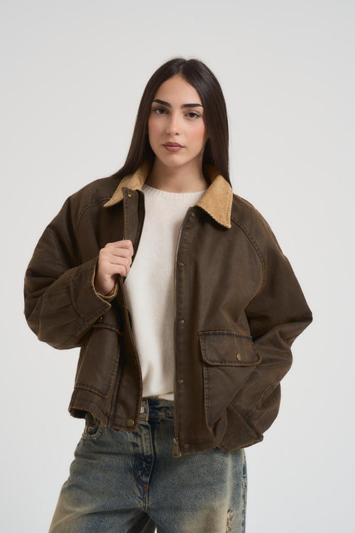 Giubbotto donna con colletto in velluto marrone - 2