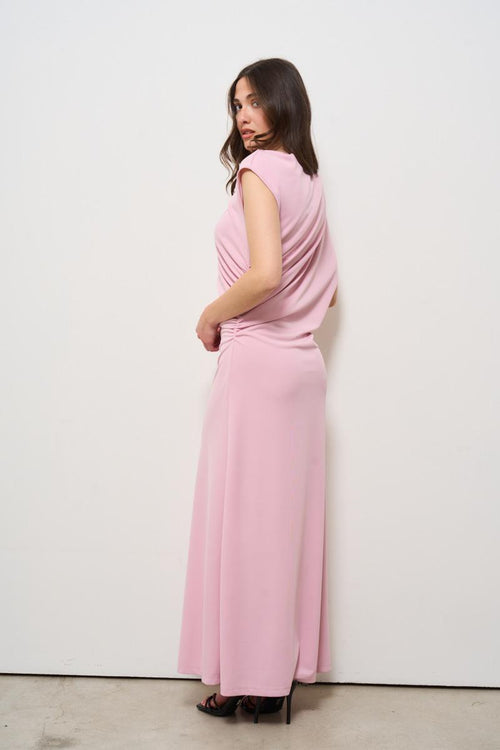 Abito donna lungo drappeggiato rosa - 2